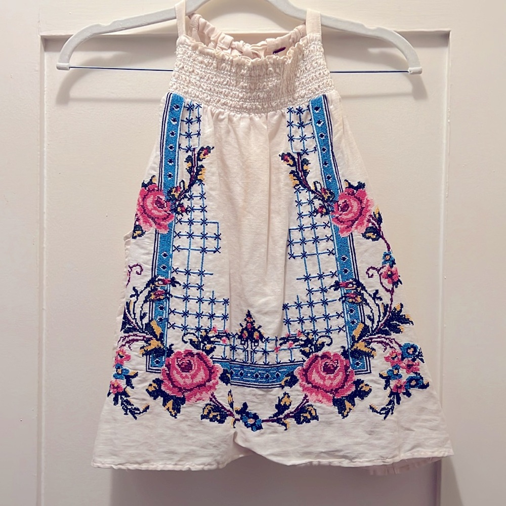 Free People Smocked Linen Top